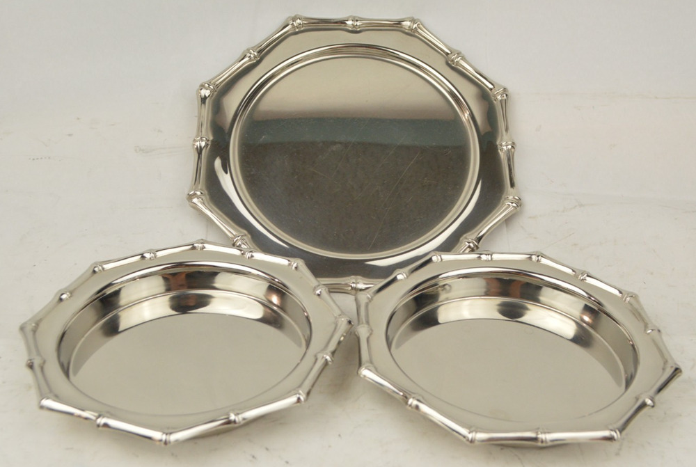 Vintage Farberware Stainless Steel Faux Bamboo Serving Trays Bowls Set of 3 USA